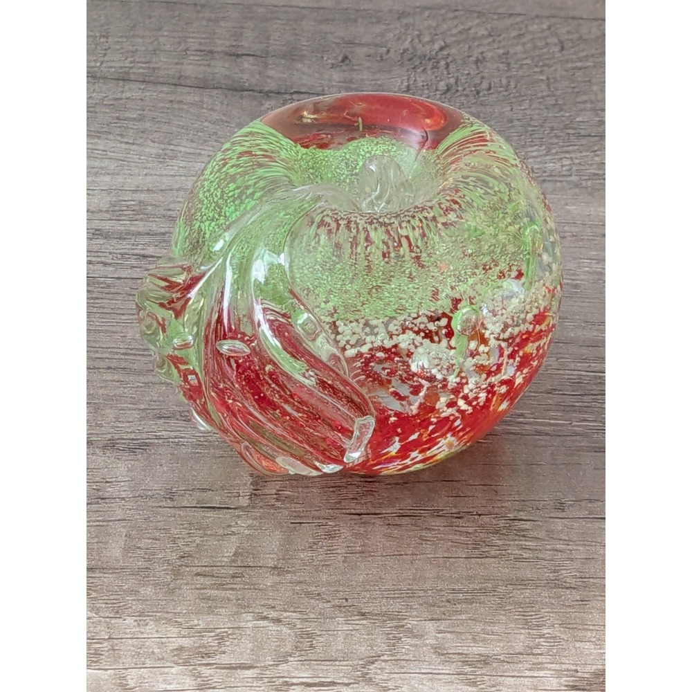 Mid‎ Century Murano Glass Apple 3.5" x 2.5" Art Glass Bubble Hand Blow Green Red